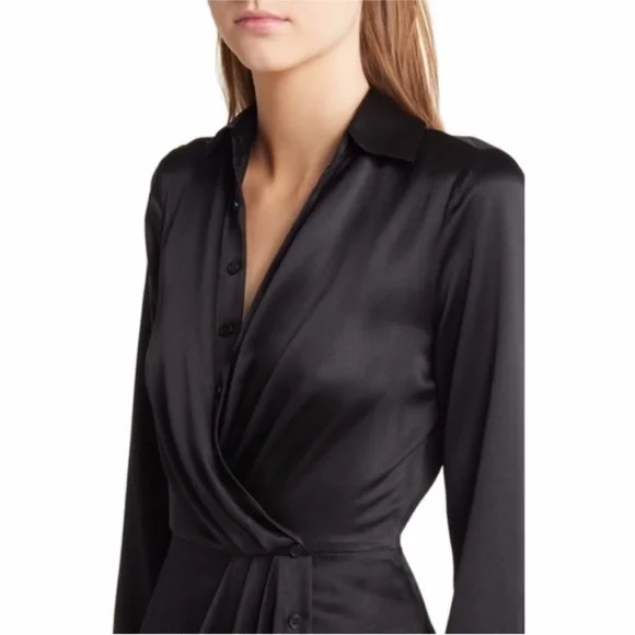 NEW Reformation Alaine 100% Silk Dress Black 2